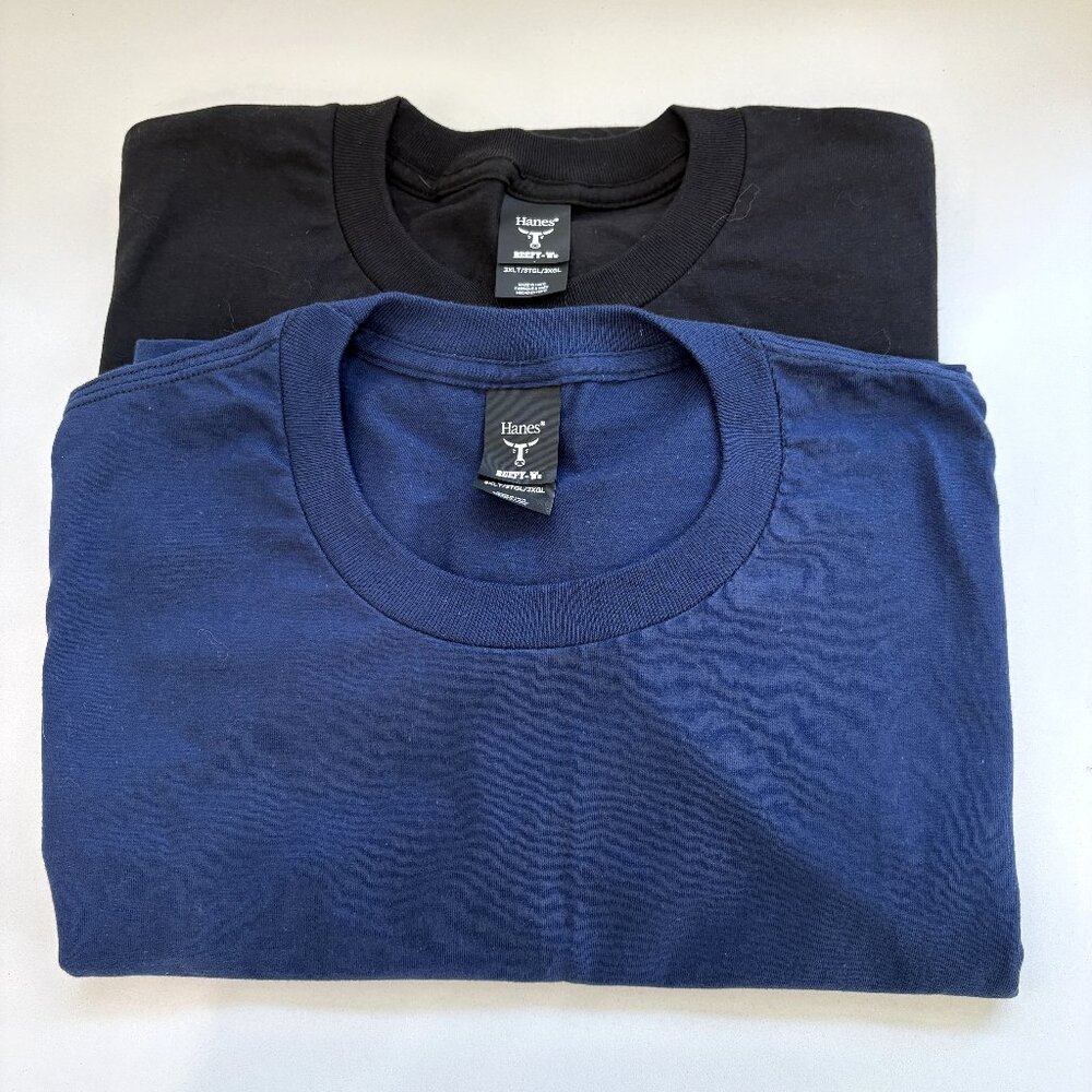 Hanes 2 PC Beefy-T Heavyweight T-Shirt Tee Black & Navy Big & Tall Size 3XL Tall